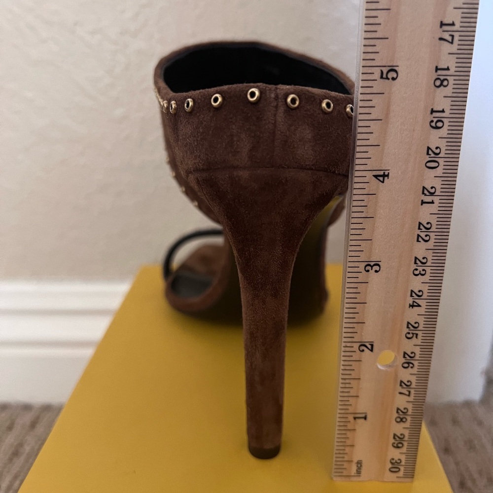 New Saint Laurent Suede Mica Stud Mule Sandals Size 37 Brown - Picture 7 of 9
